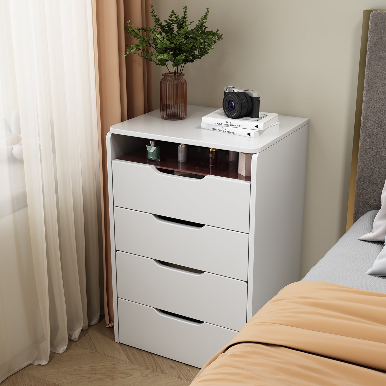 Miniyam Vanity Desk with Lighted Flip Mirror, Drawers and Storage Stool for Adults, White