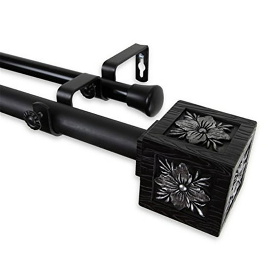 Ophelia 1 inch Double Curtain Rod 48-84 Inch - Black