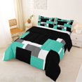 thumbnail image 3 of Manfei Abstract Block Full Size Comforter Sets, Modern Square Art Bedding Comforter Set, Cyan Black Gray, Black Reversible 3pcs, 1 Comforter and 2 Pillowcases, 3 of 6
