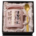 thumbnail image 1 of Taza Biching de cerámica rosa para beber, 14 onzas, con forma de gato y mamá, 1 of 7