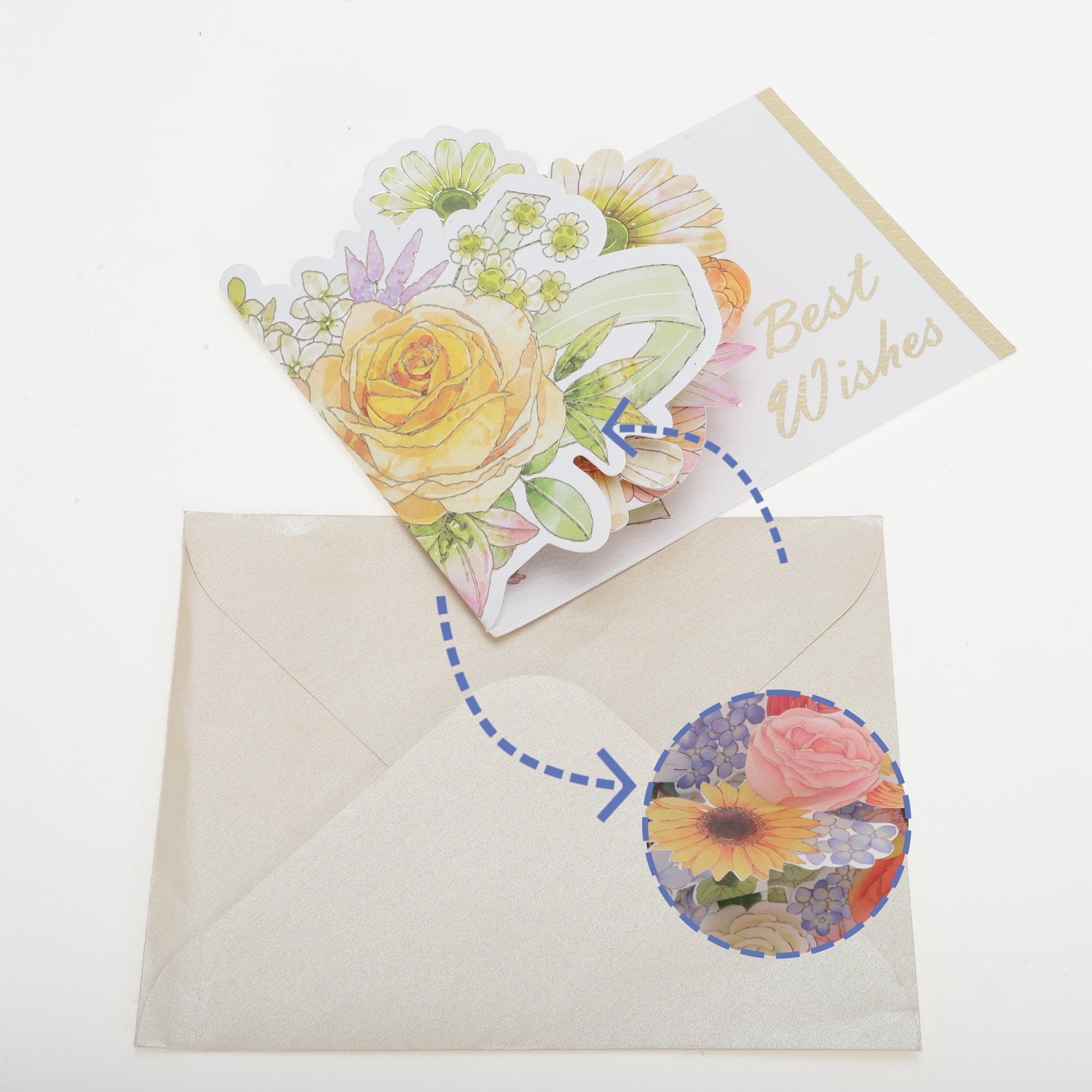 Unique Bargains Pops Up Bouquet Card 3D Greeting Cards with Envelope Yellow