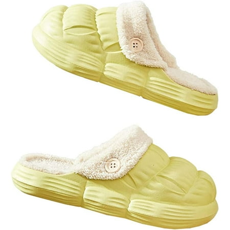 

PIKADINGNIS Women Men Cozy Soft Fluffy Fur Bubble Cloud House Shoes Knock-down Dismountable Fleece Lining Indoor Slippers Outdoor