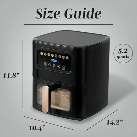 Cook With Color Digital Air Fryer, 5.2Qt Basket, 1400W, 8 Presets, Black