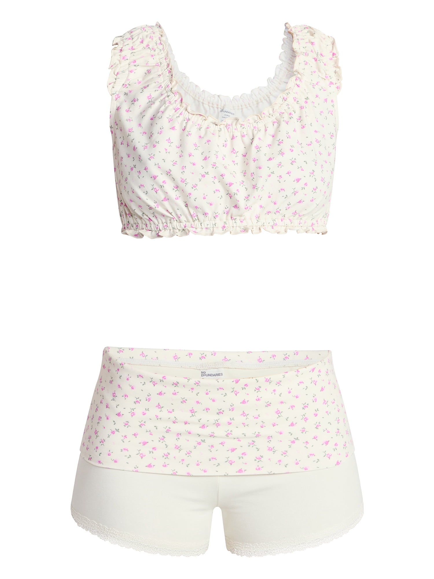No Boundaries Bralette and Foldover Shorts Sleep Set, 2-Piece, Women's XS-XXL