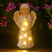 Solar Angel Garden Statue, Outdoor Angel Figurine with Light, Easter Garden Decor, Memorial Cemetery Decoration for Grave Yard Patio, Sympathy Gifts for Mom Grandma Women