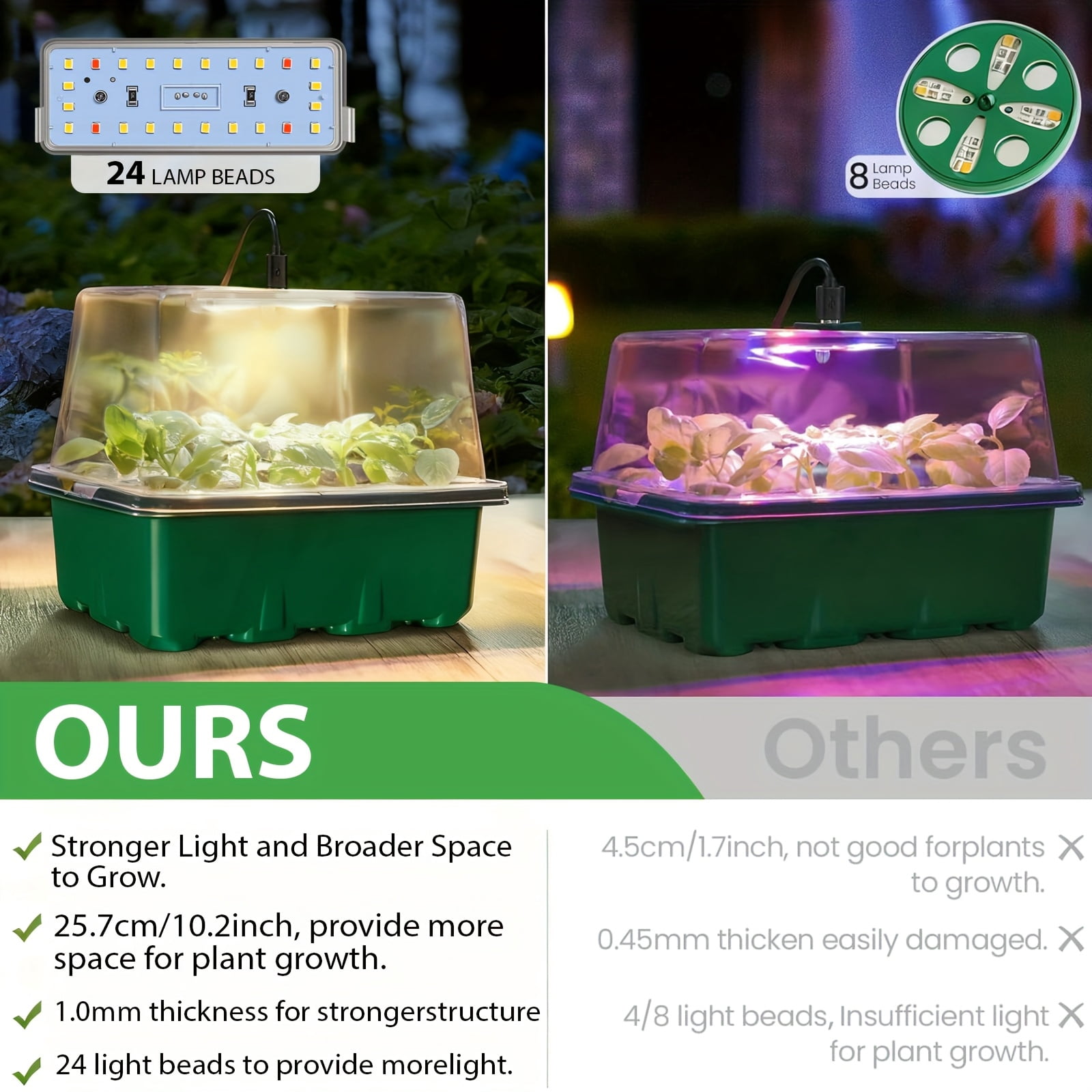 3-Pack Seed Starter Tray with Grow Light And Heat Mat, 36 Extra Large Cells Seed Starter Kit with Adjustable Humidity Dome And Base, Germination Kit for Seed Growing Plant Propagation