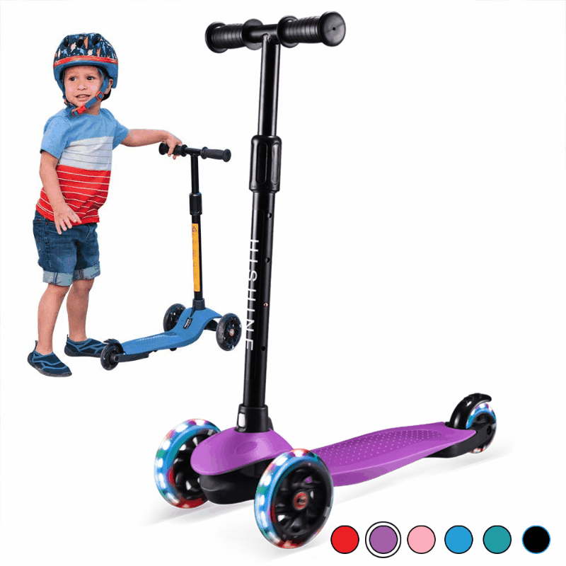 3 Wheels Adjustable LED Kick Scooter Deluxe Height T-bar Glider For Toddler Kids 