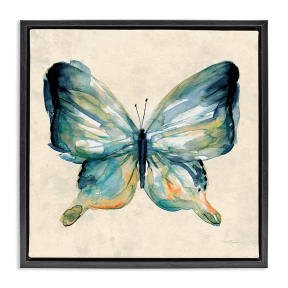 Stupell Industries Bold Butterfly in Green Animals Painting Black Floater Framed Canvas Art Print Wall Art, 18 x 18