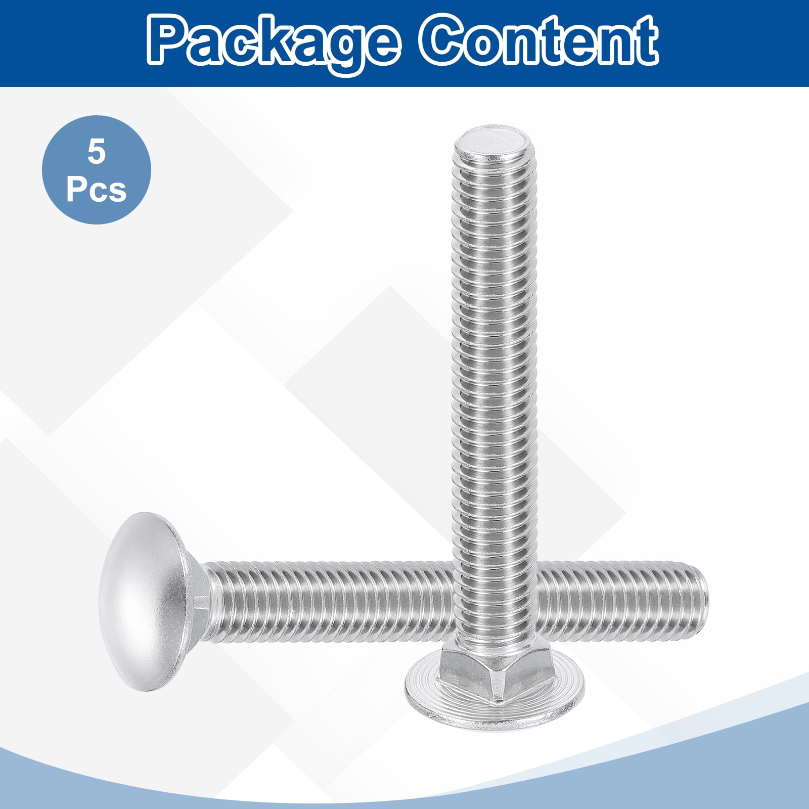 Uxcell 5Pack 1/2"-13x5-1/2" Stainless Steel Carriage Bolts Round Head Square Neck, Silver