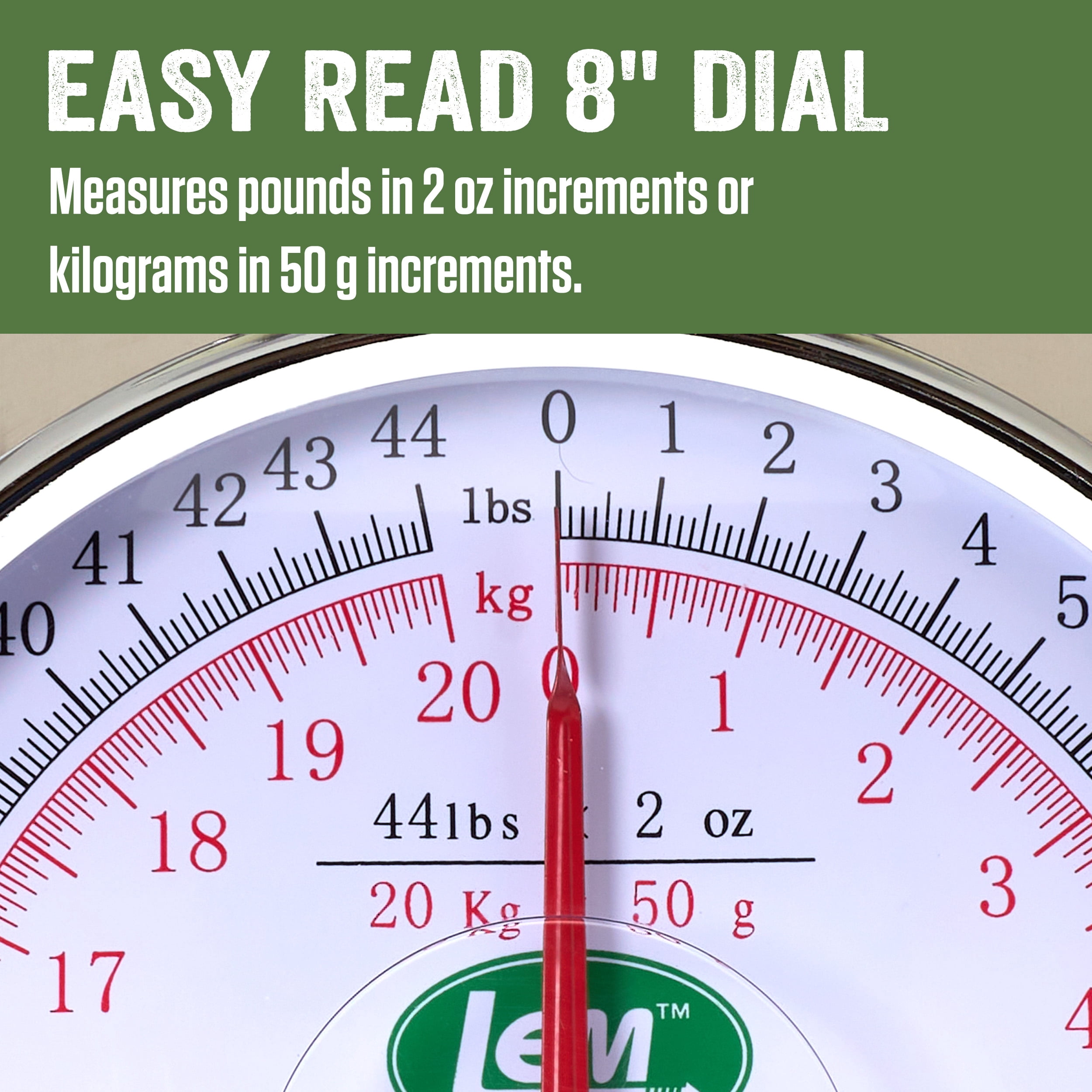 LEM Products 44 lb Stainless Steel Mechanical Kitchen Scale, 8" Dial