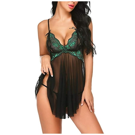 

Gaiseeis Women Sling Lace Print Lingerie Sexy Camisole Nightdress Skirt Sexy Underwear Green L