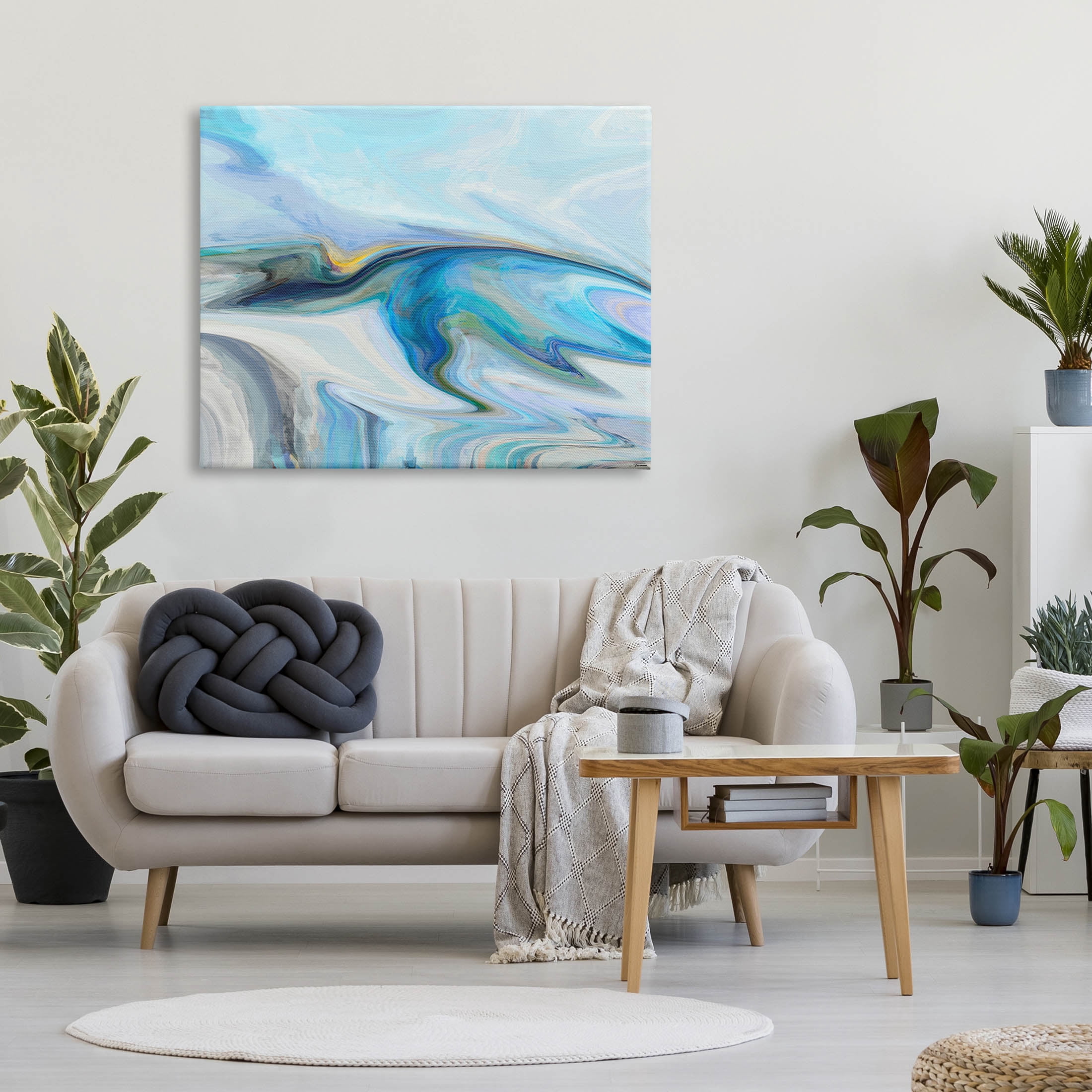 Fluid Blue Contemporary Composition Abstract Graphic Art Gallery Wrapped Canvas Print Wall Art
