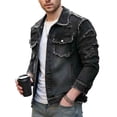 thumbnail image 4 of Men's Ripped Distressed Slim Fit Denim Jacket Fashion Vintage Biker Jean Jackets Cotton Lightweight Trucker Coat, 4 of 6