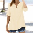 thumbnail image 2 of MEICHEN Keyhole Neck Button Down Shirts for Women Fashion Solid Color Casual Loose Rolled Sleeve Tops Women's Blouses, 2 of 4