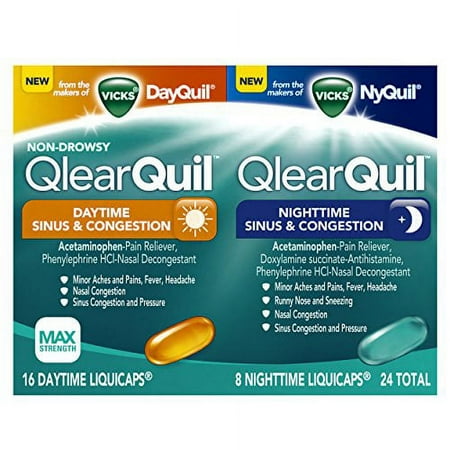 3 Pack Vicks QlearQuil Sinus & Congestion Relief, Day and Night 24 Liquicaps Ea