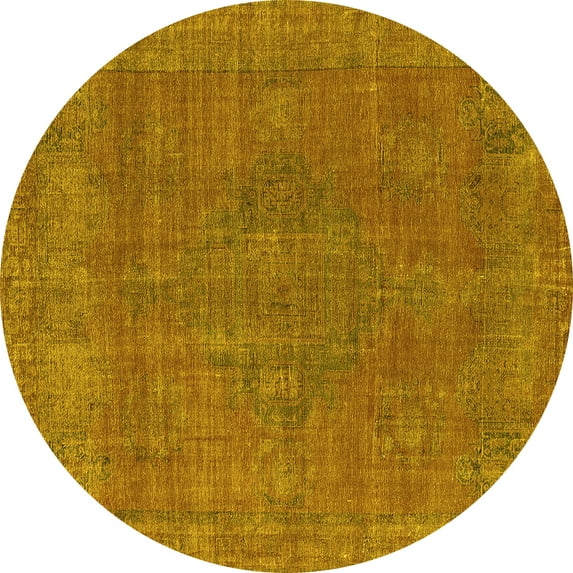 Ahgly Company Indoor Round Oriental Yellow Industrial Area Rugs, 6' Round