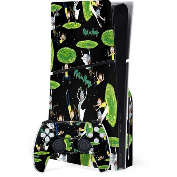 Skinit Adult Swim Rick and Morty Portal Pattern PS5 Slim Disk Bundle Skin