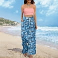 thumbnail image 7 of Dress Pants Women Petite High Waisted Wide Leg Summer Beach Vacation Women's Pants Boho Lounge Casual Palazzo Trousers Sky Blue 2XL, 7 of 7
