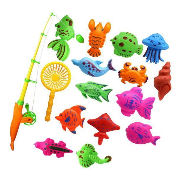 Juego de Modelo de pez Sunnimix 2x15 piezas Juguete magnético para baño de pesca para bebé