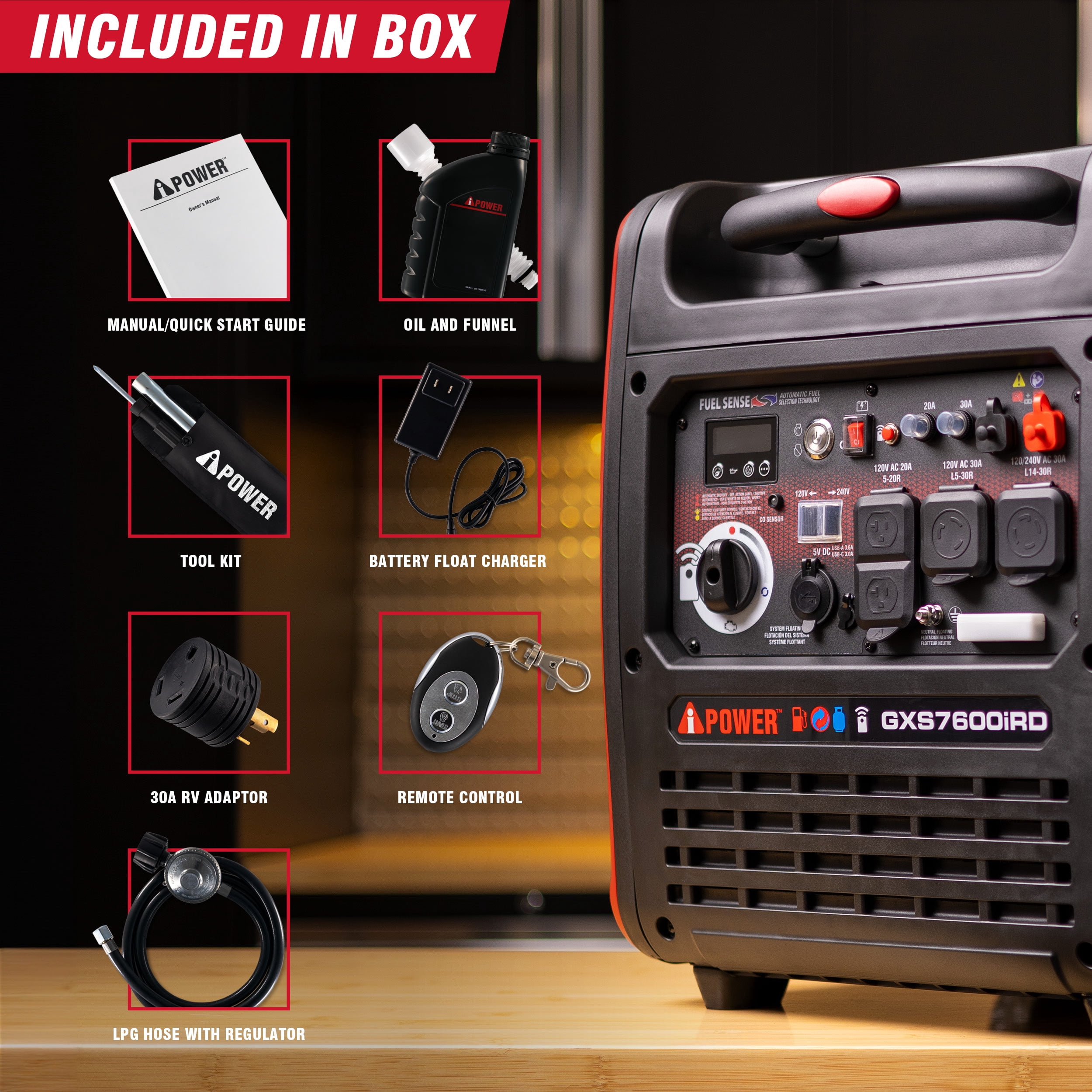 A-iPower 7600-Watt Dual Fuel Remote Electric Start Inverter Generator with 322cc OHV Engine
