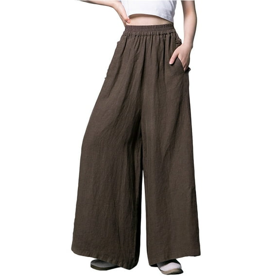 Sngxgn Pants for Women Casual Drawstring Waist Wide Leg Loose Pants with Pocket(Coffee,XXL)