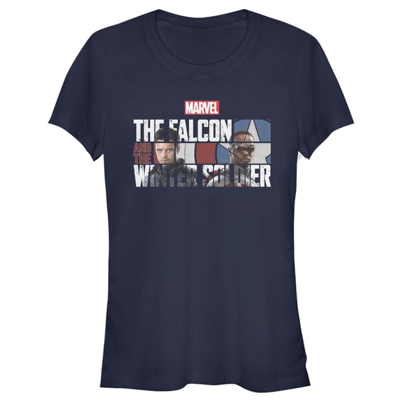 Junior's Marvel The Falcon and the Winter Soldier Photo Logo  Graphic Tee Navy Blue Large