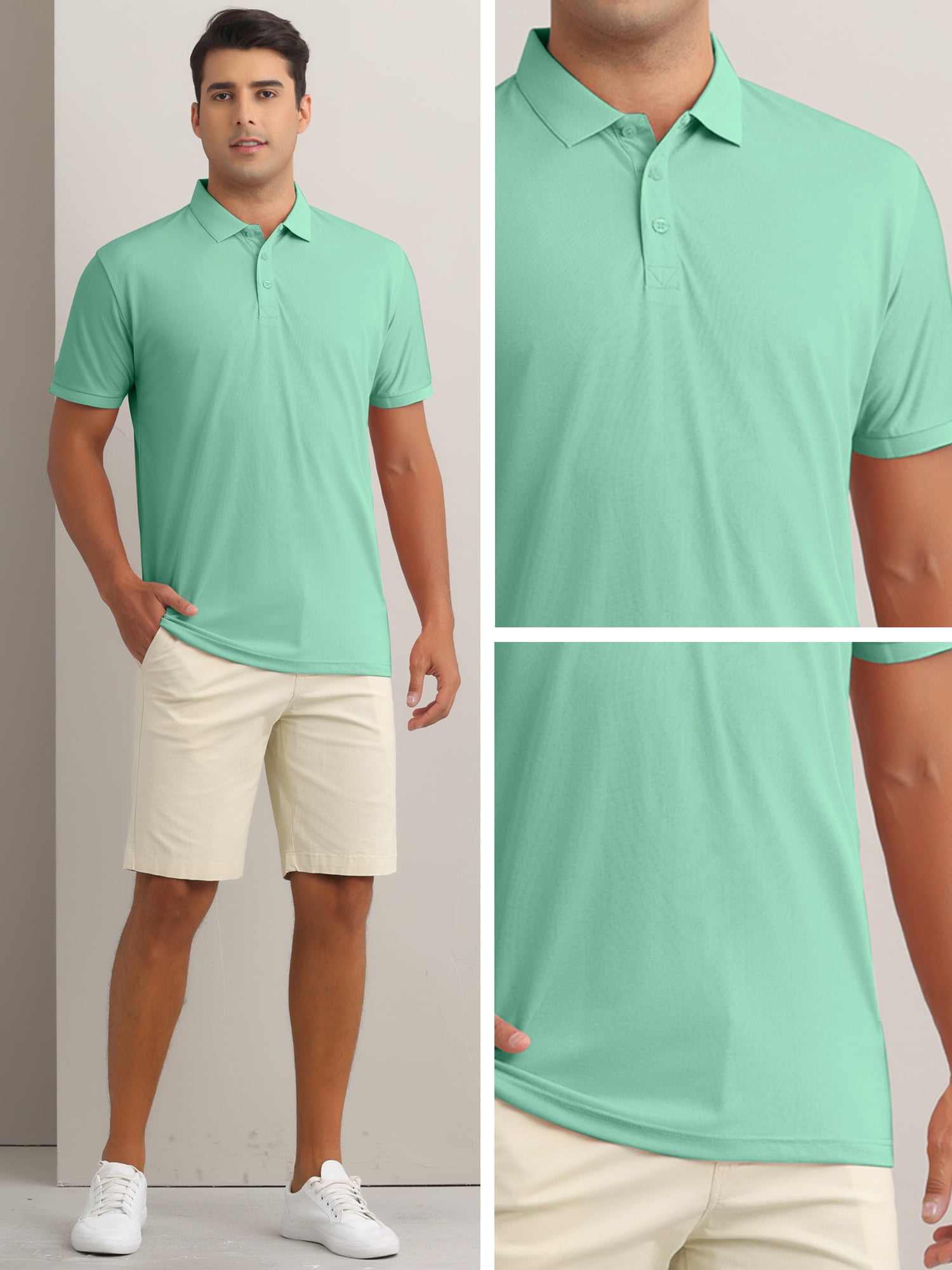 DARING DIVA Men's Solid Stretch Short Sleeve Slim Fit Golf Shirt XL Green