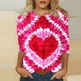 thumbnail image 2 of mihongmao Valentine Plus Size Tops for Women Round Neck Women Valentine's Day Festival Leisure Print Round Neck Three Quarter Sleeve 3/4 Sleeve T-shirt Loose Pink 4X, 2 of 5