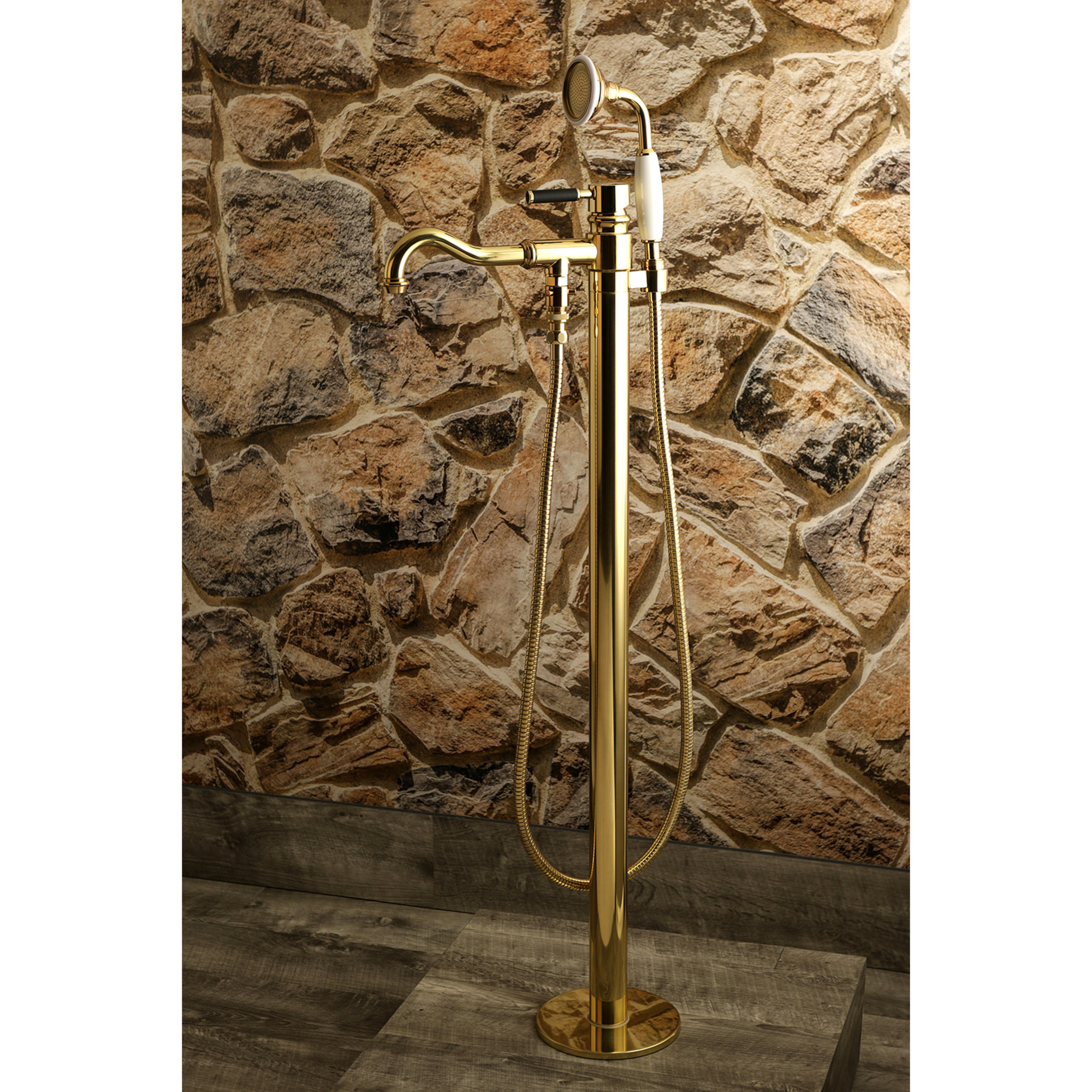 Kingston Brass KS7132DKL Kaiser Freestanding Tub Faucet with Hand Shower, Polished Brass