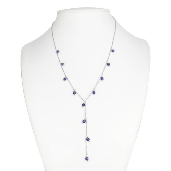 Sterling Silver with Natural Amethyst Station Necklace with 23" Chain and 2" Extender