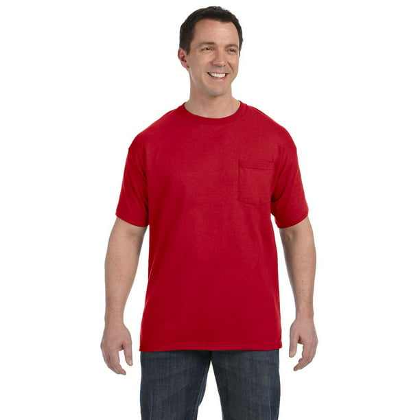 Hanes - The Hanes Mens 61 oz Tagless Pocket T-Shirt - DEEP RED - XL ...