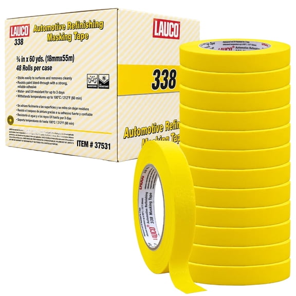 Automotive Masking Tape 0.75in, 48 Rolls Yellow Painters Tape for Car Painting, High Temperature Resistant Refinishing Tape, Clean Removal No Residue, Professional Auto Body Shop Masking Tape Bulk