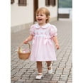 thumbnail image 3 of Toddler Little Baby Girl Easter Outfit Bunny Embroidery Smocked Dress Short Sleeve Doll Collar Bow Plaid Easter Dress Cute Summer Clothes, 3 of 10