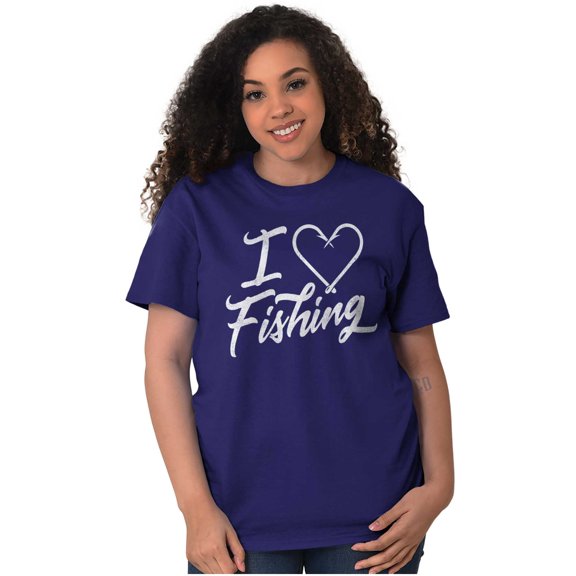 I Love Fishing Hook Heart Cute Cool Women's Plus Size Graphic Tee Brisco Brands 2X