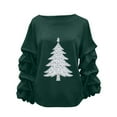 thumbnail image 2 of Yteetum Women's Christmas Crewneck Sweatshirts Oversized Christmas Tree Print Pleated Ruffle Trim Pullover Hoodless Sweatshirts Womens Casual Xmas Graphic Round Neck Loose Lantern Sleeve Sweatshirts, 2 of 5
