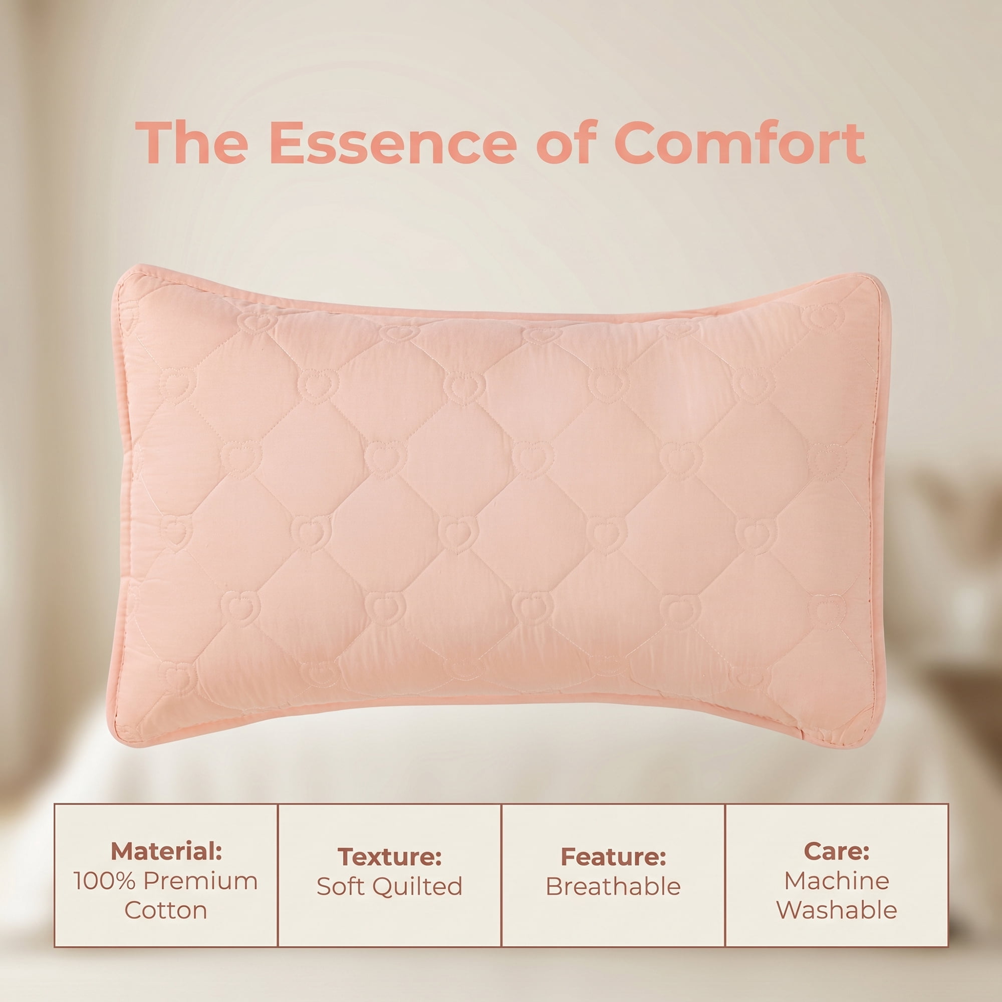 Unique Bargains 2-pcs Heart-shaped Polyester Comfortable Quilted Pillow Protector Pink