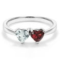 thumbnail image 3 of Gem Stone King 1.02 Ct Heart Shape Sky Blue Aquamarine Red Garnet 925 Sterling Silver Ring (Size 5), 3 of 6