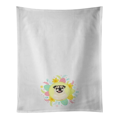 

Pug Fawn #5 Easter White Kitchen Towel Set of 2 19 in x 28 in