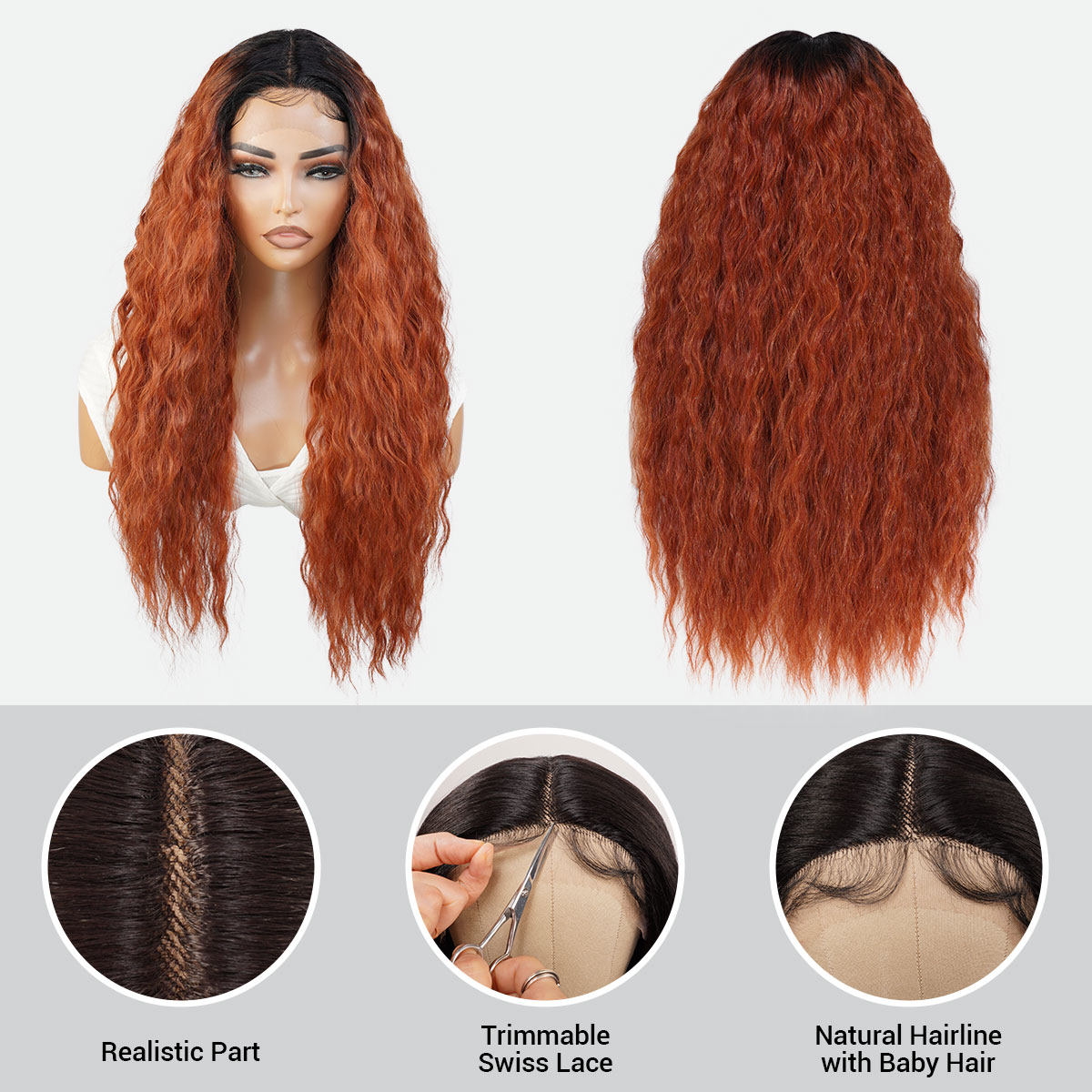 STUDIOCUT BY PROS 26" long wavy loose deep wave Swiss Lace Front Wig Middle part Realistic Hairline for Black women Heat Resistant Synthetic Wig DPL004 (OTCOPPER)