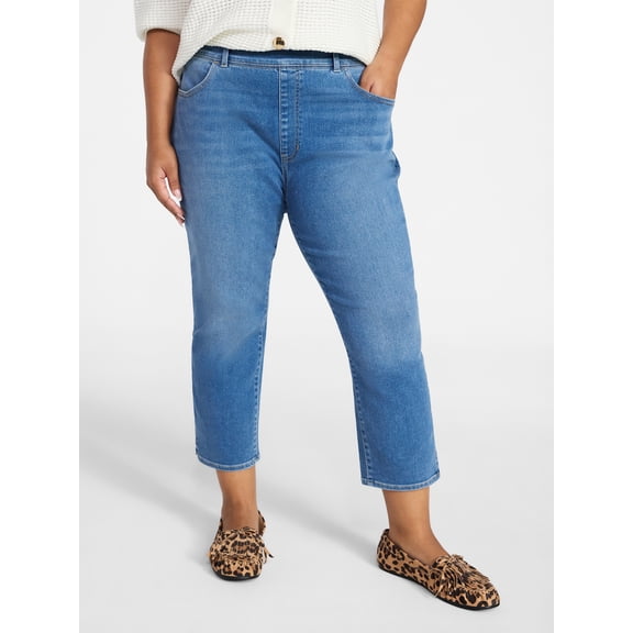 Terra & Sky Women's Plus Size Pull On High Rise Capri Jeggings, 23" Inseam, Sizes 0X-4X