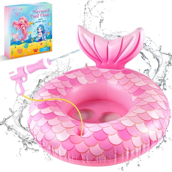 Mermaid Pool Float Toys with Water Gun, Inflatable Pool Swim Floats Beach Toys