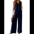 thumbnail image 1 of Conjunto de Dos Piezas para Mujer, 2025, Sin Mangas, con Botones, Informal, con Bolsillo y Pantalones Anchos. Azul L, 1 of 7