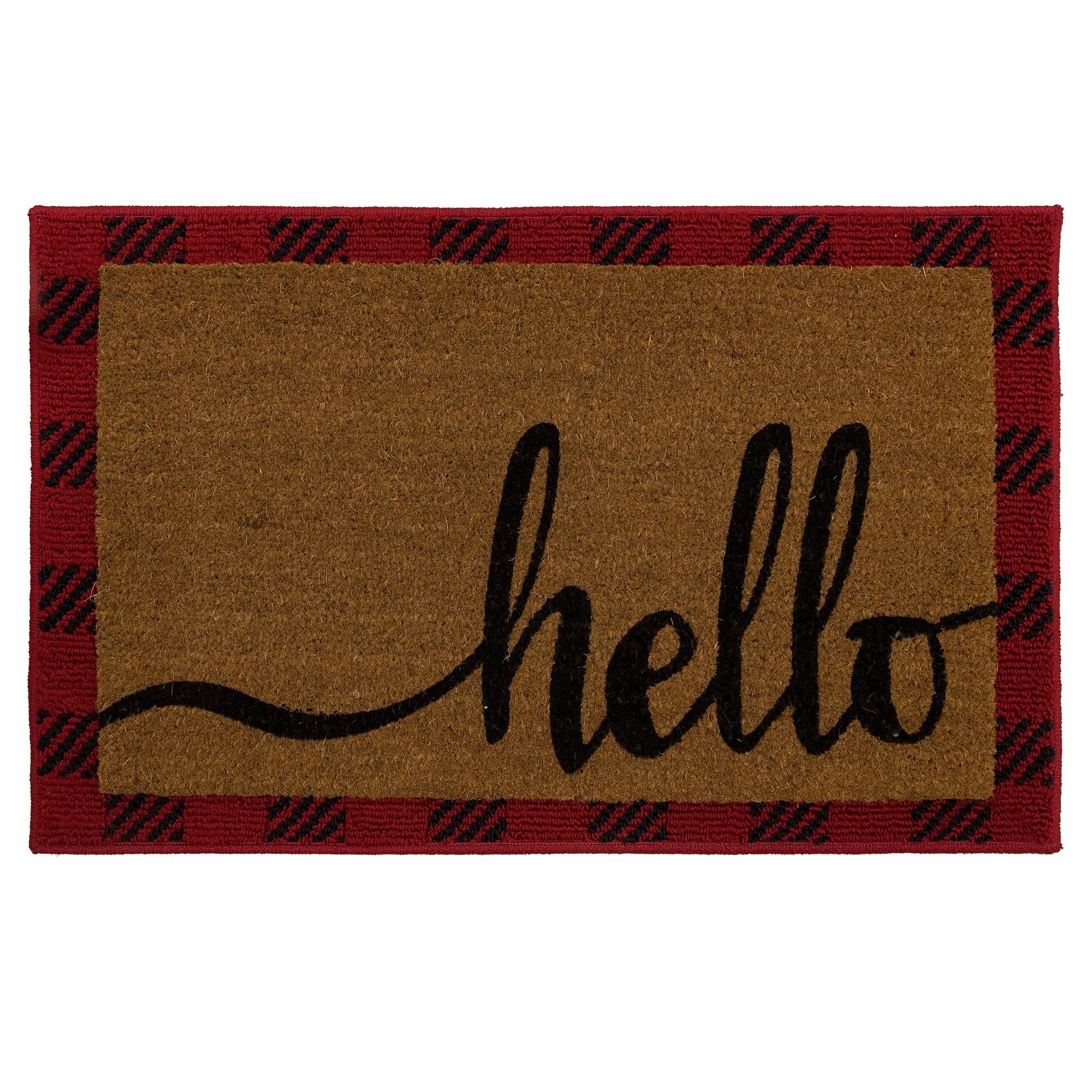 Mohawk Home Hello Coir Doormat, 18" x 30" & Red Harris Plaid Accent Rug