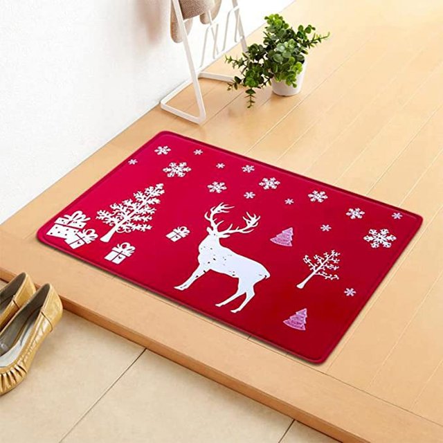 40*60cm Christmas Blanket Christmas Festival Decoration Front Door Carpet Xmas Holiday Decorative Christmas Tree and Snowflake Pattern Welcome Mat Outdoor Rug Front Door Mat Layering 1-J