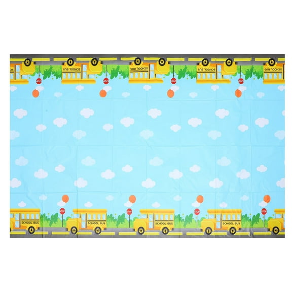 HEMOTON Colorful School Bus Disposable PE Tablecloth for Kids Party, 220x130cm, Child-Friendly Party Decoration