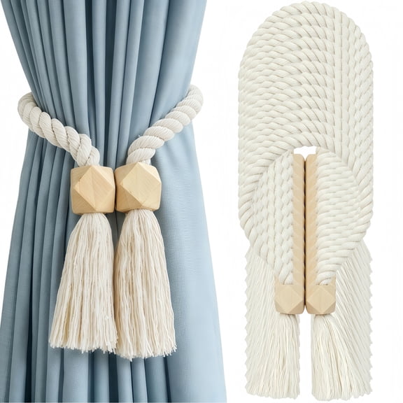 12 Pack Magnetic Curtain Tiebacks,Cotton Curtain Tie Backs with Wooden Buckle Decorative Rope Holdback Holder for Window Drapries (Square)