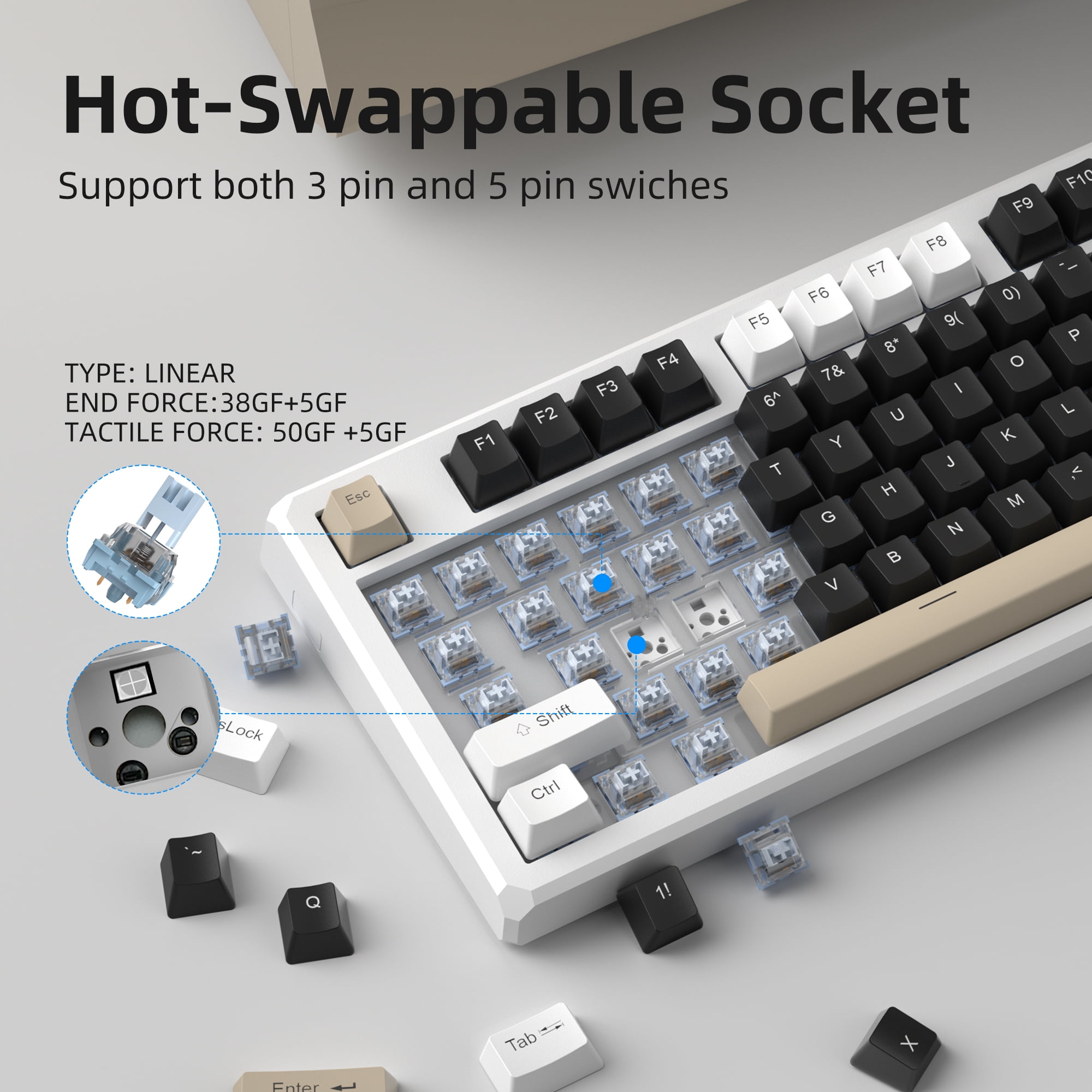 MageGee SKY87 Mechanical Wireless Keyboard Gasket 2.4G/USB/Bluetooth Rgb Pbt Side-Printed Hot Swap Custom Keyboard with Knob