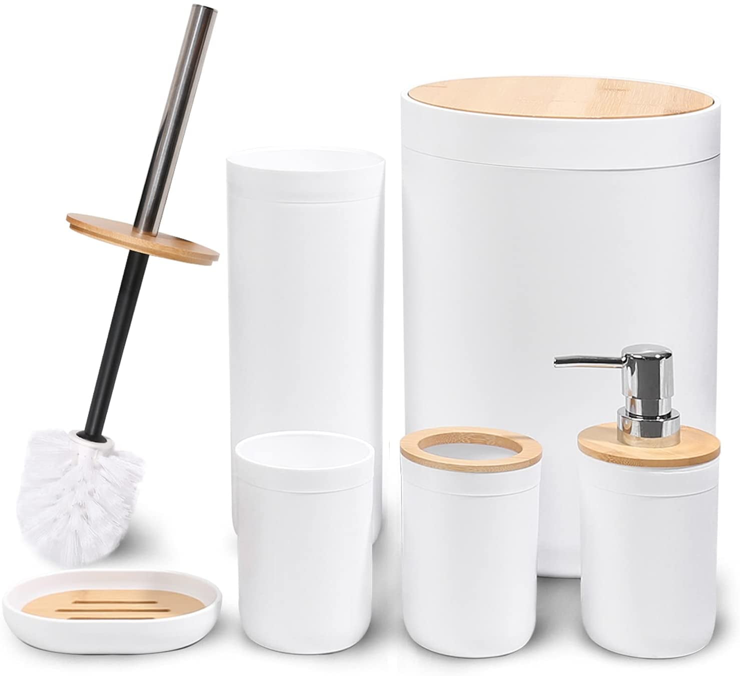 Soap Dish 3328 Style-Beige Toilet Brush Trash Can Housewarming Gift Set Toothbrush Holder Soap Dispenser 6 Pcs Bathroom Accessories Set Toothbrush Cup