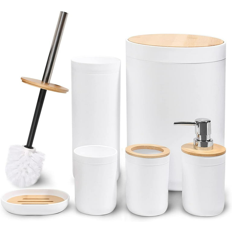 Livhil 6 Pcs Bamboo and Plastic Bathroom Accessories Sets, Specially Designed for Small Spaces, Toothbrush Cup Suitable for Homes, Hotels, Office