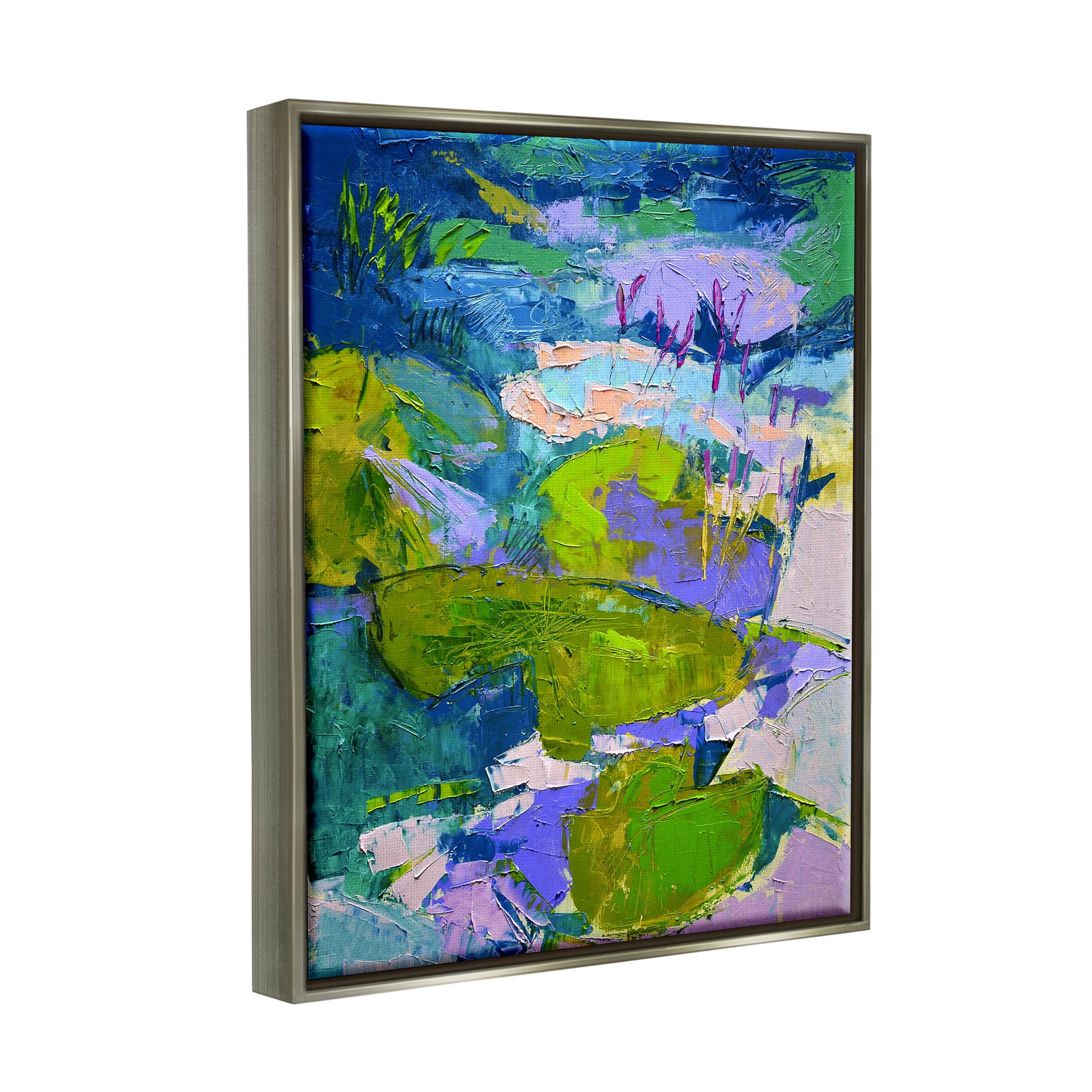 Stupell Industries Vivid Pond Lily Lotus Flowers Floating Painting Luster Gray Floating Framed Canvas Print Wall Art, Design by Dorothy Fagan